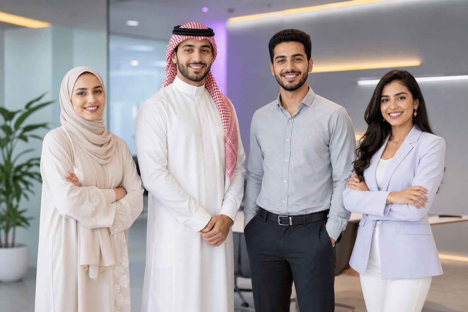 محترفون من الشرق الأوسط واثقين في مكتب عصري